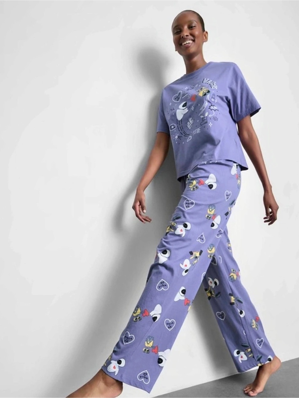 Disney Pixar NWT WALL-E and EVE Graphic Pajama Set Purple Pajama Set